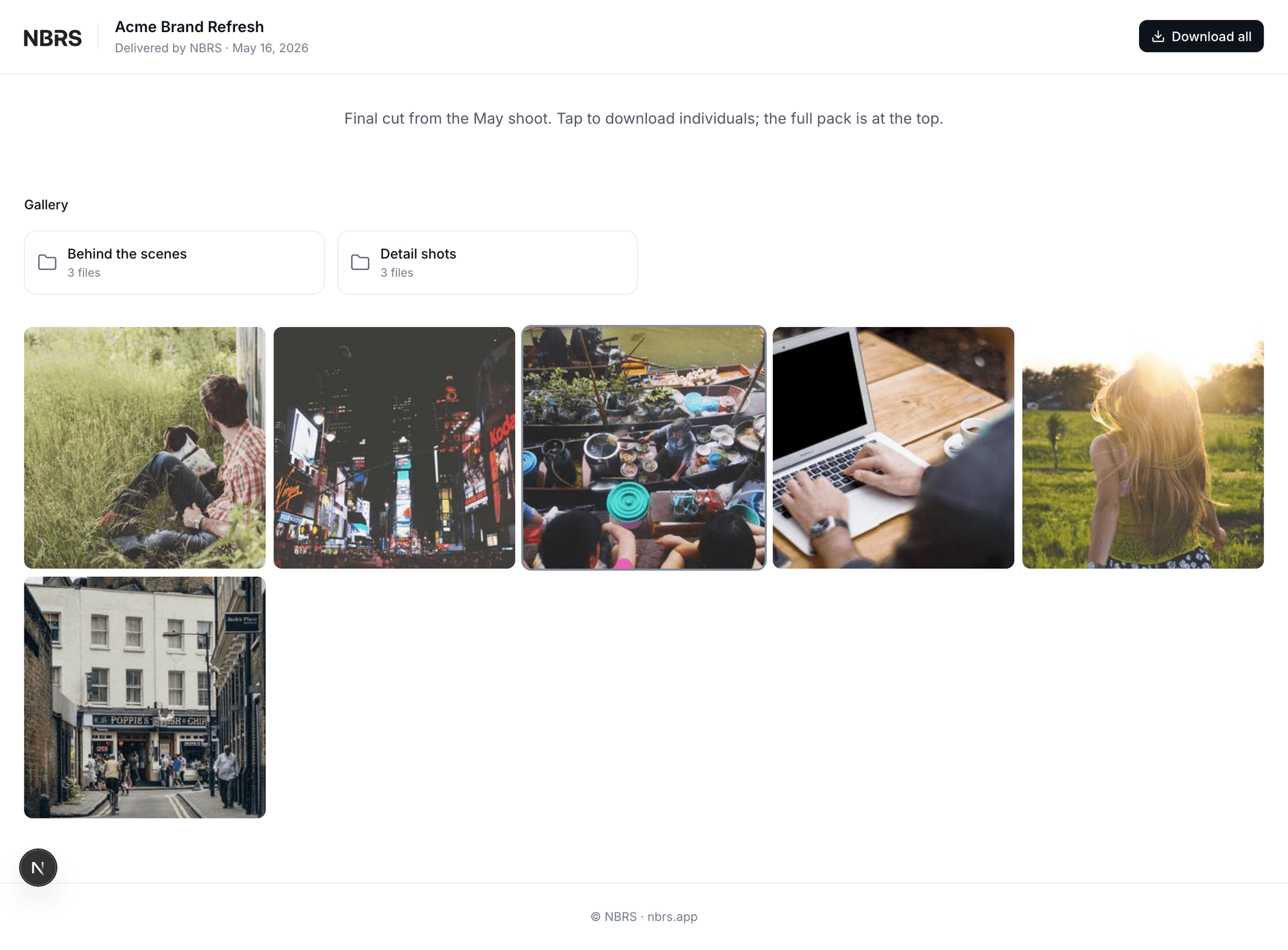 Gallery grid with watermarked photos